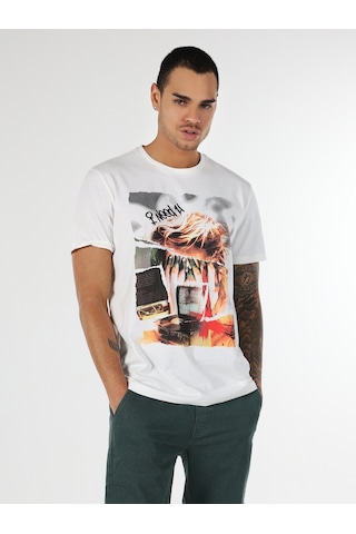 Colin's Colins Regular Fit Bisiklet Yaka Baskılı Beyaz Erkek Kısa Kol Tişört Cl1062794 Q1.V1 Wht 001