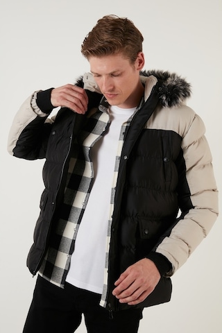 Buratti Slim Fit Çıkarılabilir Suni Tüylü Kapüşonlu Şişme Erkek Mont 5760076 Siyah-Açık Gri