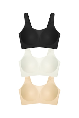 Cottonill Seamless Bra - Forme Lazer Kesim Dikişsiz Toparlayıcı Büyük Tüllü Beden Kadın Sütyen 3'lü Paket Çok Renkli