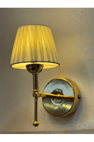 Osmanlı Ipeği Metal Duvar Aydınlatması Kablosuz Pilli Ledli Parlak Gold Aplik Krem