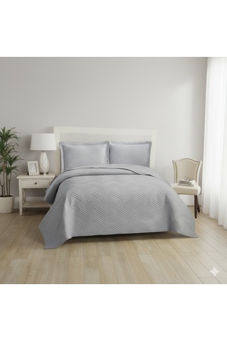 Washed Çift Kişilik Yatak Örtüsü Mozaik Gri Gri