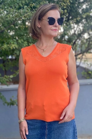 Mia Butik Kadın Lina Turuncu Merserize Kolsuz Bluz Turuncu