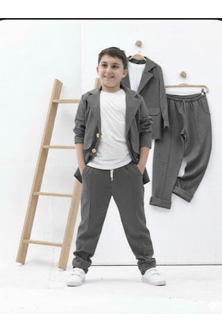Zelhanbrand Erkek Çocuk Keten Takım Elbise 3 Parça Açık Gri
