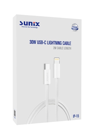 Sunix 2-metre 30w Type-c To Apple Uyumlu iPhone Lightning Ce/fc/rohs Lisanslı Şarj Ve Data Kablosu Örgülü Sağlam 2 Metre
