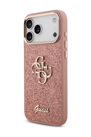 Apple Uyumlu iPhone 17 Pro Max Kılıf Guess Lisanslı 4g Büyük Metal Logolu Glitter Kapak Pembe Pembe
