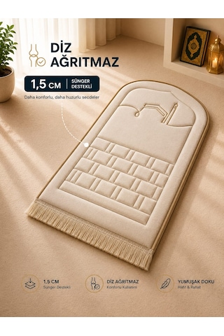 Diz Dostu Seccade Ortopedik Süngerli 1.5 cm Kalın Kadife Namazlık + Çanta