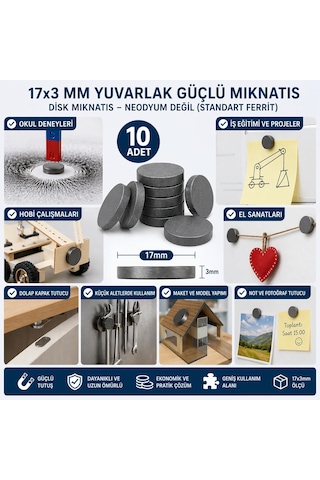 10 Adet Mıknatıs 17x3 Mm Yuvarlak Güçlü Mıknatıs Disk Mıknatıs