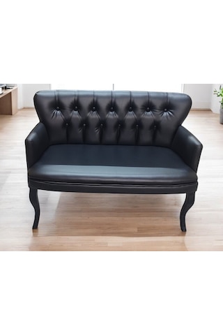 Siyah Deri Gürgen Ayaklı Pera Ofis Koltuk Takımı Kuaför Bekleme Koltuk Takımı Ofis Mobilyası Siyah