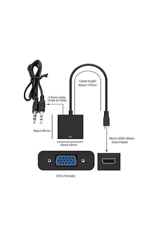 Micro Hdmi To Vga Kablo Çevirici Dönüştürücü Adaptör Ses Destekli