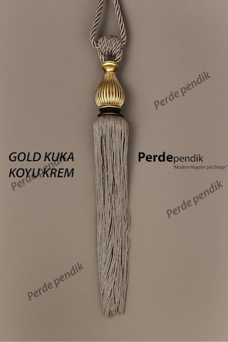 Modern Fon Perde Toplama Aparatı Koyu Krem Kornişe Takmalı Tavan Braçolu, Perde Aksesuarı 1 Adet Gold Kuka - Koyu Krem