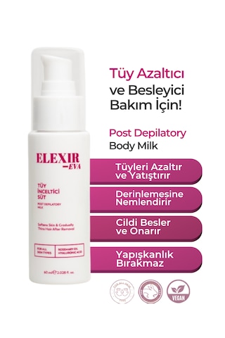Tüy Vücut Sütü Epilasyon Ağda Jilet Sonrası Bakım Tüy Görünümünü Azaltmaya Yardımcı 60 Ml