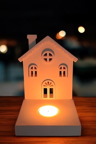 Dekoratif Tealight Mumluk - Ev Şeklinde Mumluk Tealight Mum Dahildir Beyaz
