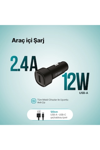 Smartcharger 2.4a Araç Şarj Aleti + Usb-c Kablo