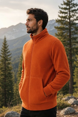 Givoria Erkek Polar Hırka Kışlık Fermuarlı Çeket Tüy Toplamaz Rüzgar Geçirmez Polar Kazak Sweat Turuncu Turuncu
