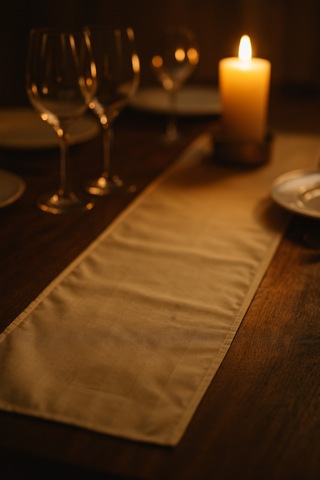 Krem Çizgili Pamuklu Şık Masa Runnerı 50x150 Cm Modern Ve Zarif Masa Örtüsü Runner Krem