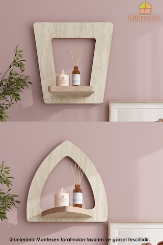 Ahşap Dekoratif Duvar Rafı 2 Li / 3 Lü Set Mtsv - 145 Mermer Desenli