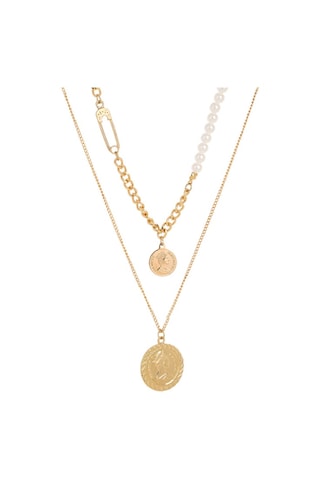 Chavin 2 Katmanlı Antik Para Gold Alloy Kadın Zincir Kolye En28 Altın