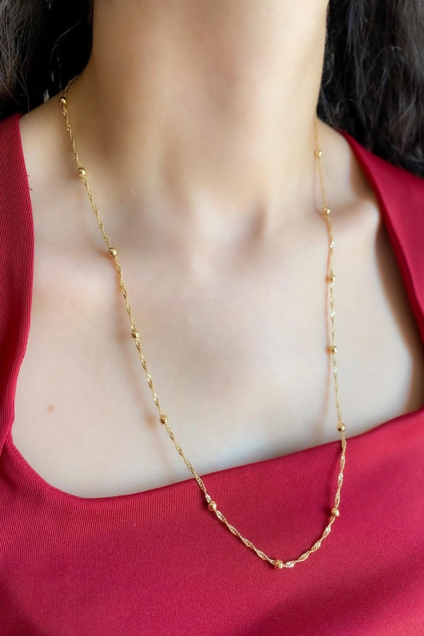 Kadın Kolye Kararmaz 14k Altın Renk Vip Seri İthal Küçük Topçuklu Zincir Kolye Altın