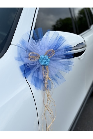 30 Adet Mavi Beyaz Kristal Tül Mavi Lateks Güllü Konvoy Süsü