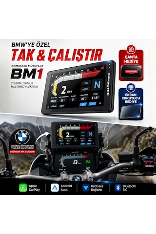 Knmaster Motoplay Bm1 - 7" Bmw Uyumlu Motosiklet Carplay & Android Auto Multimedya Ekranı 7"
