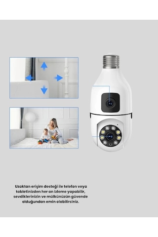 Wifi Ampul Güvenlik Kamerası 1080p Full Hd Gece Görüşlü Hareket Algılamalı