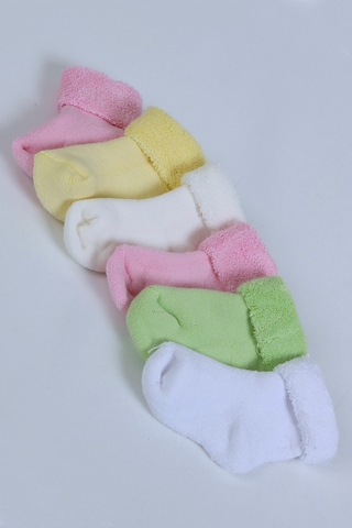 %100 Pamuklu 6'lı Yenidoğan Havlu Kışlık Bebek Çorap Pembe
