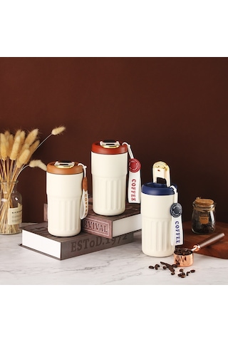 410/450Ml Paslanmaz Çelik Kahve Şişesi Kadın Basit Termos Bardak Erkek Taşınabilir Beraberindeki Soğuk Su Hediye Pot-450Ml Mavi