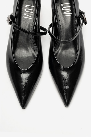 Luvi Shoes Cres Siyah Cilt Kadın Kısa Topuklu Ayakkabı