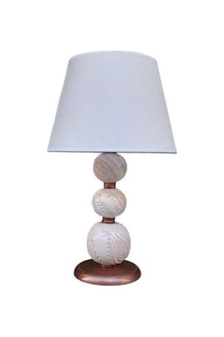 Üç Toplu Abajur Krem Çinili Krem Şapkalı Beyaz