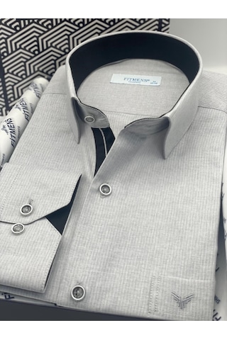 Klasik Uzun Kol Keten Cotton Hediye Kutulu Erkek Gömlek Fs-001261 - Açık Gri-2518