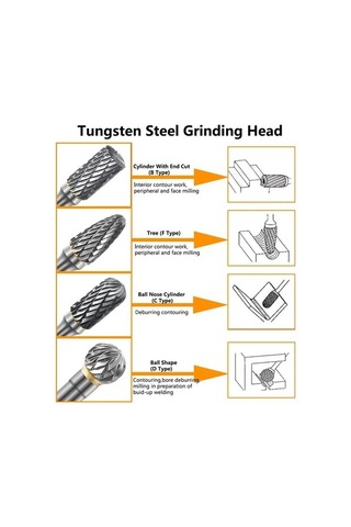 Wealthglow Adet Karbür Freze Seti 1/4 Inç Şaft Tungsten Çelik Çift Kesim Kalıp Taşlama Uçları, Parlatma Karbür Döner Freze Yok Hbcv000087lo6h Ylgı0s