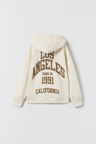Unisex Fermuarlı Kapşonlu Pamuk Hırka Sweat Krem