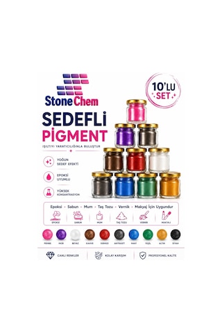 10’lu Sedefli Pigment Tozu Seti - Epoksi Reçine, Mum, Sabun, Taş Tozu, Vernik ve Makyaj İçin Yoğun Renk Efektli Pigment