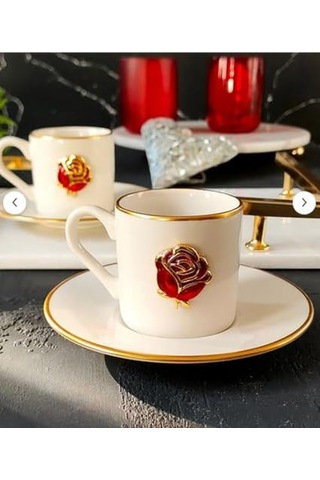 Regna Home Fine Living Love Roses 4 Parça 2 Kişilik Yaldızlı Porselen Kahve Fincan Takımı Diğer