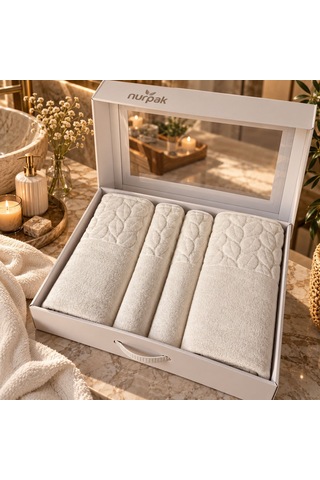 Nurpak Hazal 4 Parça Beyaz %100 Pamuk Banyo Havlu Takımı 2 Adet 90x150 Cm Ve 2 Adet 50x90 Cm