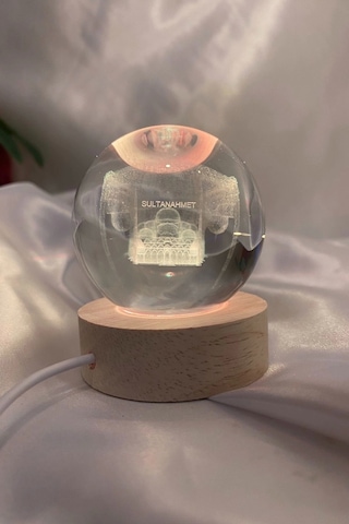 Sultan Ahmet 3d Led Işık Gecelambası Cam Küre Çok Renk Günışığı Ahşap Sultanahmet Cami Gece Lambası 6 Cm