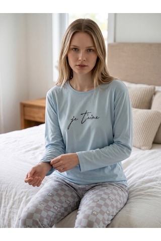 Pijamoni Milan Uzunkol Pijama Takım 7600 Buz Mavi
