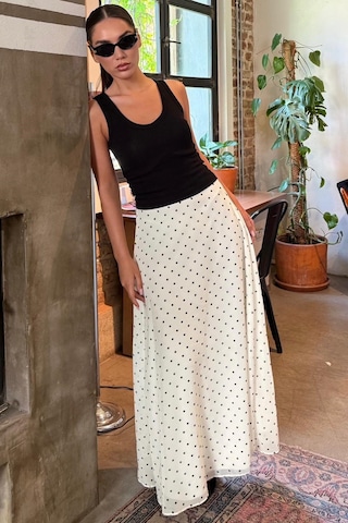 Madmext Sarı Minimal Puantiye Desen Şifon Astarlı Etek Mg2821