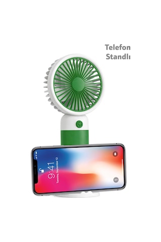 Standlı 3 Mod Şarjlı El Fanı 5 Kademe Seyahat Masaüstü Vantilatör Taşınabilir Mini Fan Yeşil F139