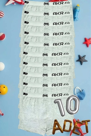 Uniquetrenders Erkek Çocuk 10'lu Pamuklu Boxer Gri