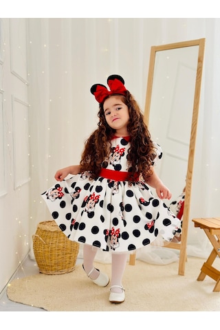 H L Y Karol Tasarım Beyaz Mickey Mouse Vintage Kız Bebek Elbise,doğum Günü Elbise,fotoğraf Çekim Elbise,0-12 Yaş Uygun Beyaz