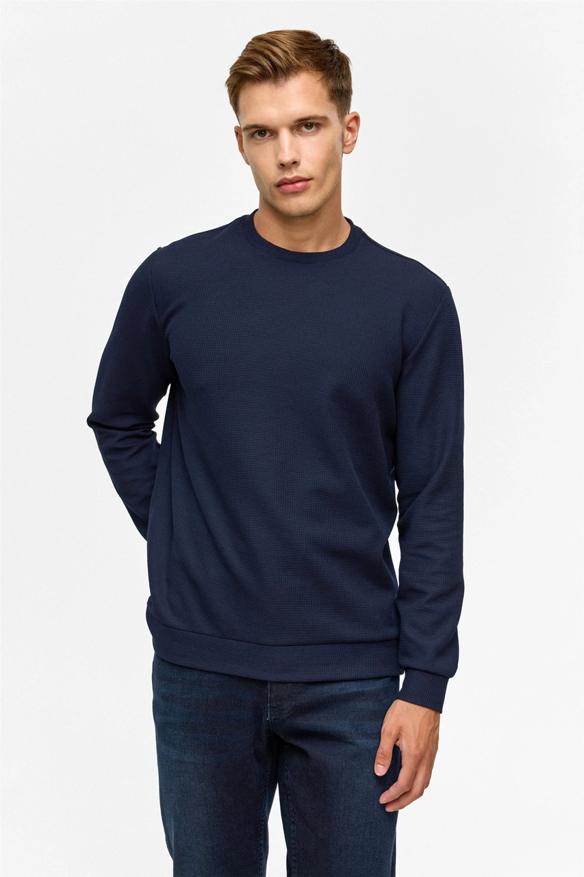 Süvari Lacivert Regular Düz Bisiklet Yaka Sweatshirt-38792 Lacivert