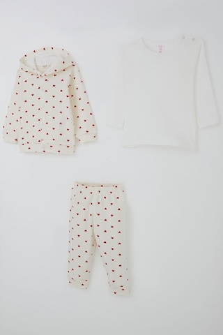 Breeze Kız Bebek Bodyli 3 Lü Takım Kalp Desenli Önden Çıtçıtlı 4 Ay-1 Yaş, Krem