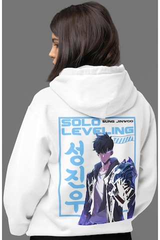 Sevbano Solo Leveling Sung Jinwoo Anime Sırt Baskılı Unisex Oversize Peny beyaz