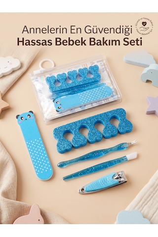 Bebek & Çocuk Tırnak Bakım Seti - Tırnak Makası, Törpü, Ayak Parmak Ayırıcı Ve Şeffaf Çantalı Manikür Seti Mavi