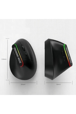 Techtic 2.4g Kablosuz Dikey Tasarım Mouse Çift Modlu Rgb Ergonomik Şarj Edilebilir Sessiz Mod Ofis Oyun Dikey Ergonomik
