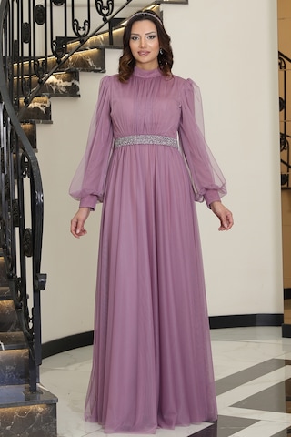 Alia Şık Taş Detaylı Büyük Beden Tesettür Abiye - Alya Lavanta