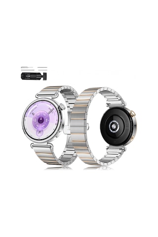 Huawei Watch Gt6 41mm İle Uyumlu Renk Detaylı 18mm Paslanmaz Çelik Metal Kordon Kayış