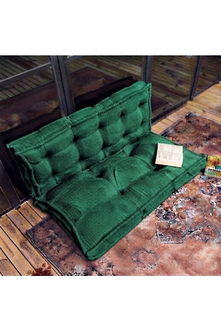 Fransız Dikim Kadife Döşemelik Kumaş El İşçiliği Alt Üst Oturma Minderi 125x70cm Koyu Yeşil