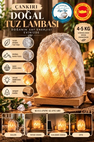 Çankırı 4-5 Kg Gri Doğal Kaya Tuzu Lambası Ahşap Kaideli Dekoratif Lamba